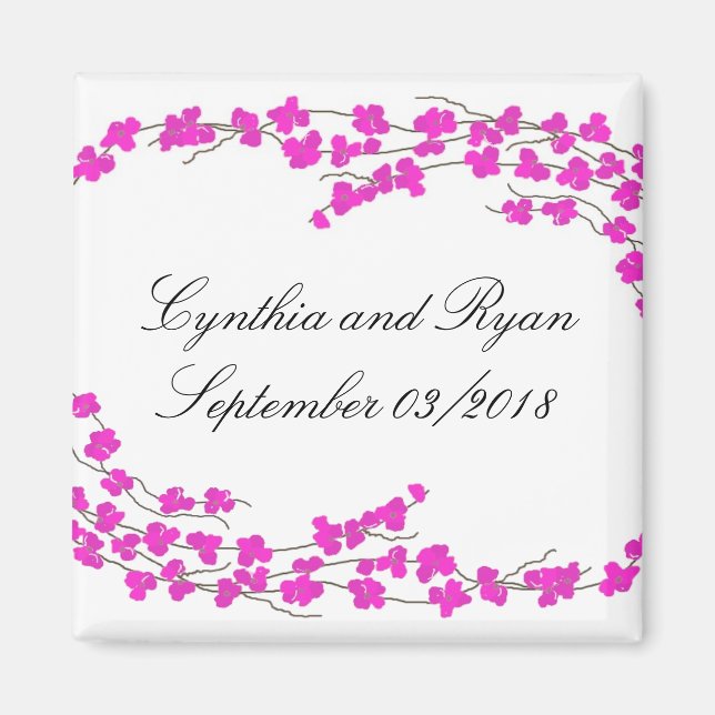 Hot Pink Blossoms Save the Date Magnet (Front)