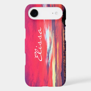 Hot Pink Blue California Sunset Script Name Modern