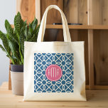 Hot Pink & Blue Geometric Pattern Monogram Tote Bag<br><div class="desc">A bold and colourful design with monograms and graphic patterns.</div>