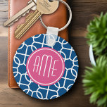 Hot Pink & Blue Geometric Pattern Monograms Key Ring<br><div class="desc">A bold,  graphic zig zag design in fresh,  cheerful colours. If you need to adjust the monogram,  click on the customise it button and make changes.</div>
