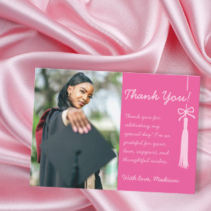 Hot Pink & Blush Pink Photo Coquette Graduation Thank You Card