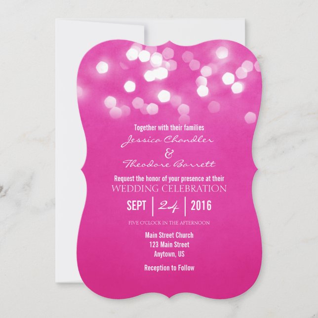Hot Pink Bokeh Glitter Lights Wedding Invitation (Front)