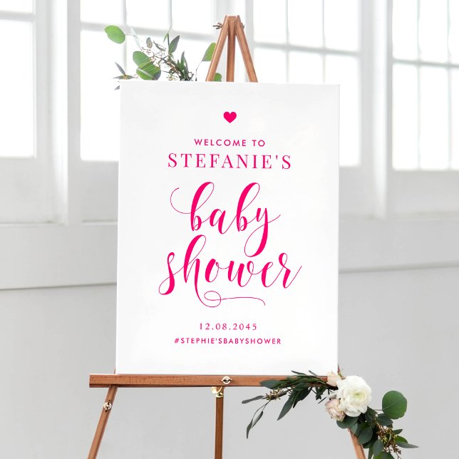 Hot Pink Bold Calligraphy Baby Shower Welcome Poster (Creator Uploaded)