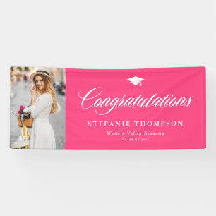 Hot Pink Bold Calligraphy Photo Graduation Banner
