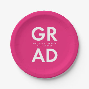 Hot Pink   Bold Grad Graduation Paper Plate