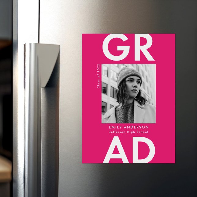 Hot Pink | Bold Grad Photo Graduation Announcement (Creator Uploaded)