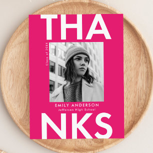 Hot Pink Bold Grad Photo Graduation Thank You Postcard