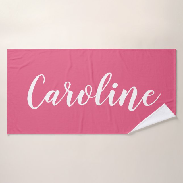Hot Pink Bold Script Personalised Name Bathroom Bath Towel Set (Bath Towel)