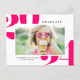 Hot Pink Bold Typography 2024 Photo Graduation Announcement Postcard