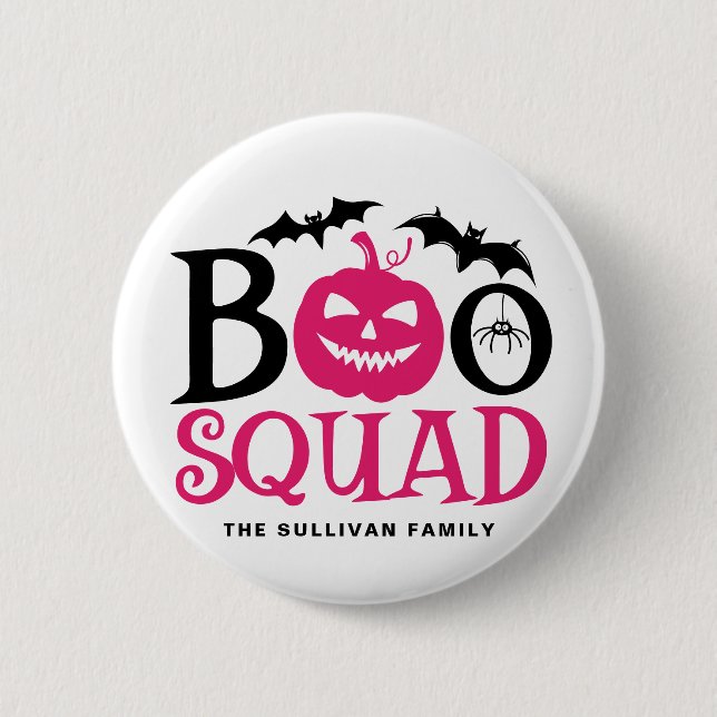 Hot Pink Boo Squad Spooky Lettering Halloween 6 Cm Round Badge (Front)