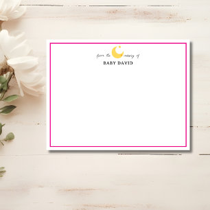 Hot Pink Border Moon Star Nursery Note Card