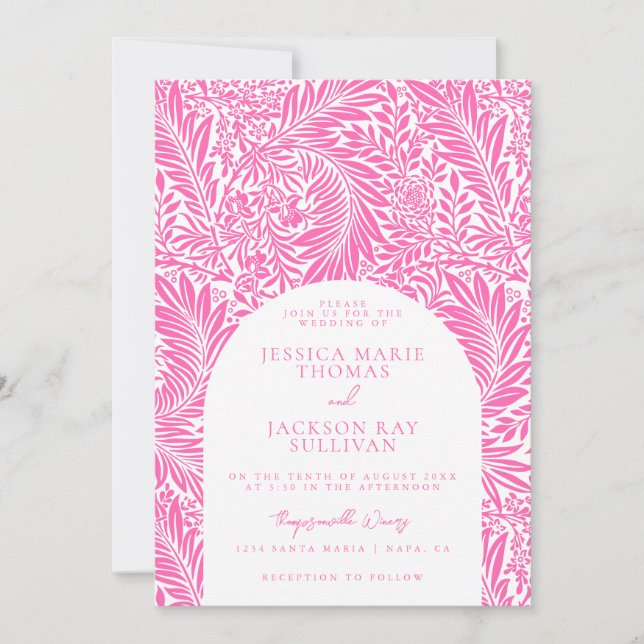 Hot Pink Botanical and Floral Wedding Invitation (Front)