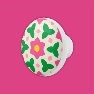 Hot Pink Botanical Flowers on Mod Geometric Floral Ceramic Knob