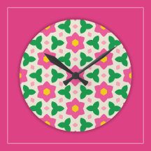 Hot Pink Botanical Flowers on Mod Geometric Floral