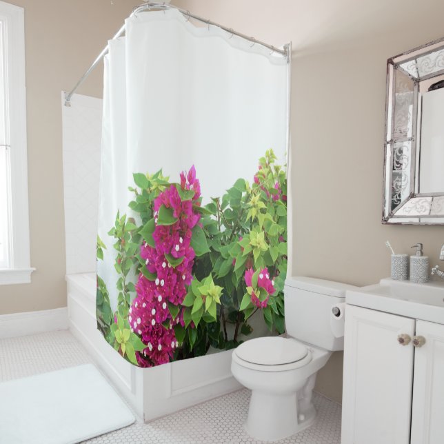 Hot Pink Bougainvillea Flowers Shower Curtain (In Situ)