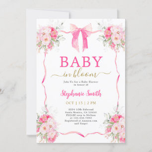 Hot Pink Bow Baby in Bloom Baby Shower Girl Invitation