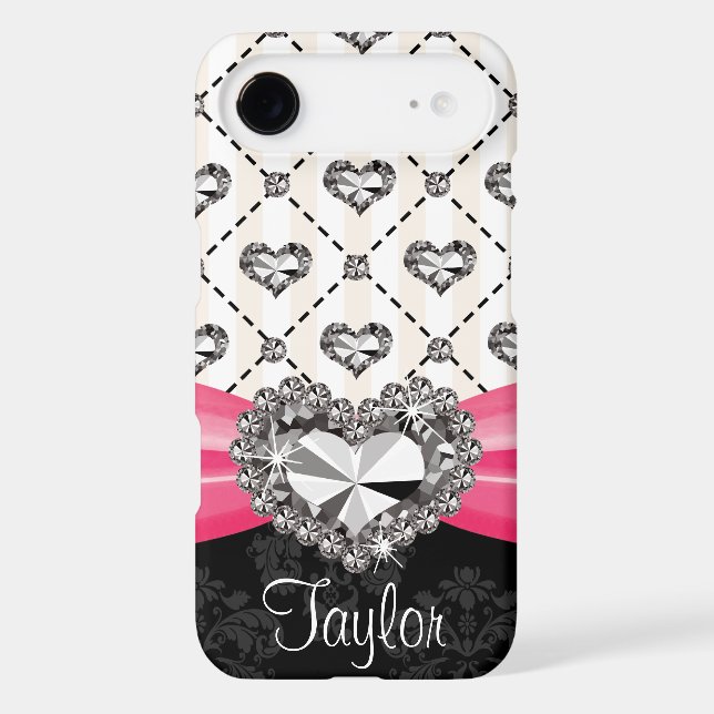 Hot Pink Bow Diamond Heart Rhinestone iPhone 4 Cas Case-Mate iPhone Case (Back)