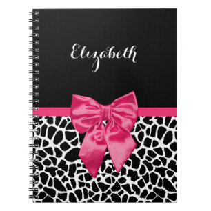 Hot Pink Bow Giraffe Print Name Spiral Notebook