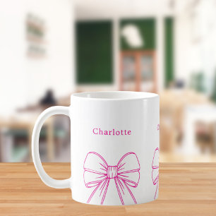 Hot pink bow script name coffee mug