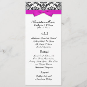 Hot Pink Bow with Damask Wedding Reception Menu