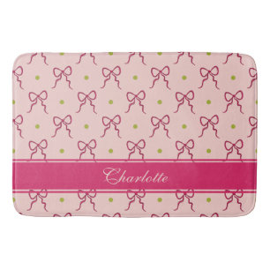 Hot Pink Bows Green Polka Dots  Bath Mat
