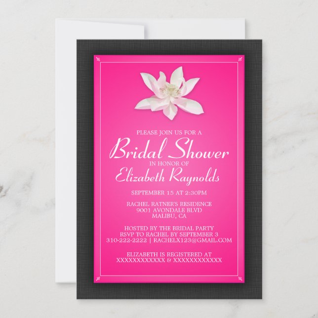 Hot Pink Bridal Shower Invitations (Front)