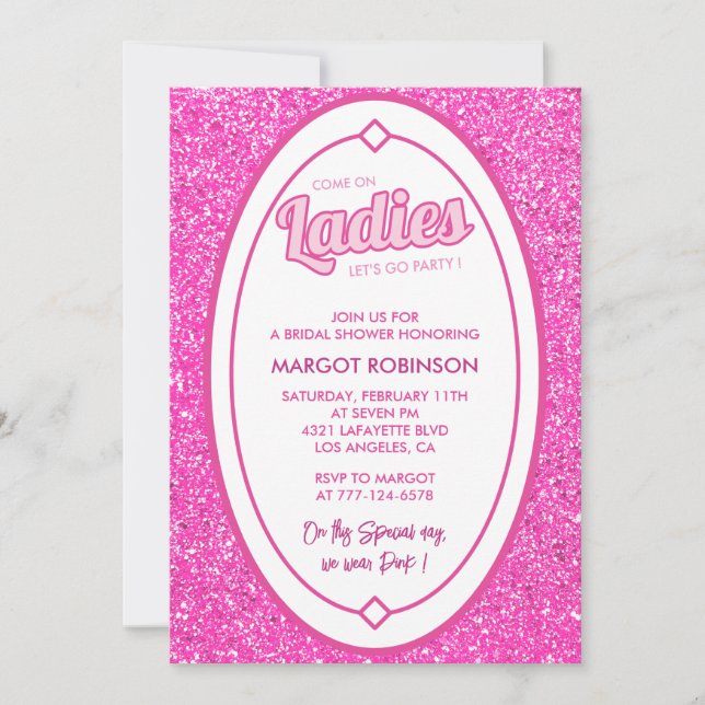 Hot pink bridal shower invitations trendy girly (Front)