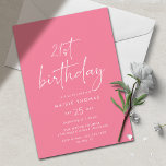 Hot Pink | Bright Colourful Girly 21st Birthday Invitation<br><div class="desc">Vibrant pink women's 21st birthday party invitations featuring "21st birthday" text in handwritten script. White font on a cerise pink background. Modern and cheerful.</div>