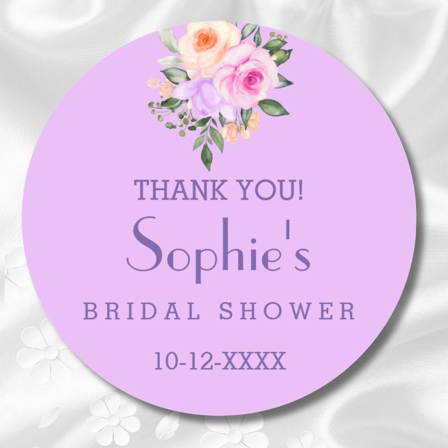 Hot Pink Bright Floral Bridal Shower Thank You   Classic Round Sticker (Creator Uploaded)