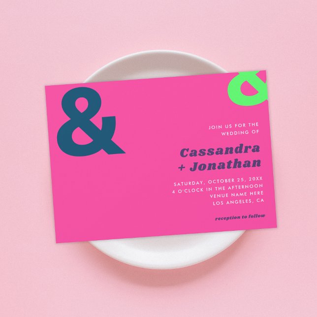 Hot Pink Bright Retro | Groovy Ampersand Wedding   Invitation (Creator Uploaded)