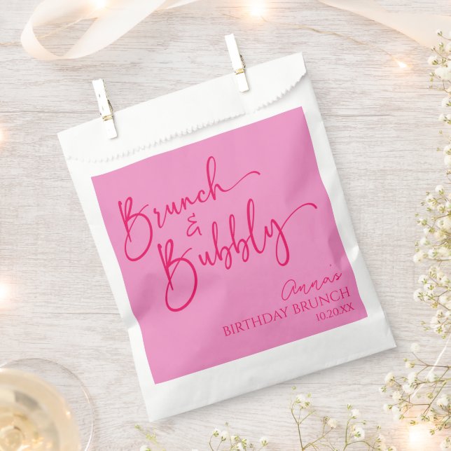 Hot Pink Brunch and Bubbly Birthday Brunch Party Favour Bags (Clipped)
