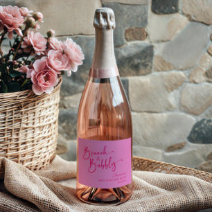Hot Pink Brunch and Bubbly Birthday Brunch Party Sparkling Wine Label