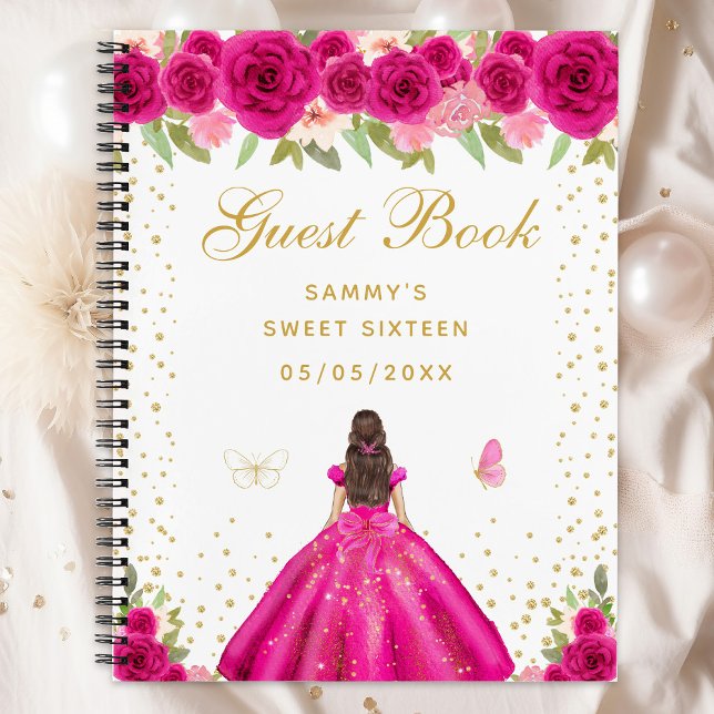 Hot Pink Brunette Hair Princess Sweet Sixteen Notebook (Creator Uploaded)