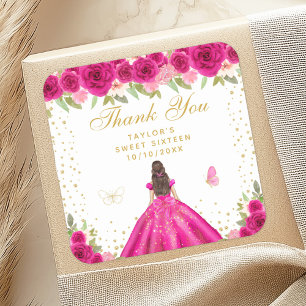 Hot Pink Brunette Hair Princess Sweet Sixteen Square Sticker