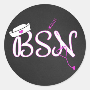 Hot Pink BSN nurse favour sticker / envelope seal