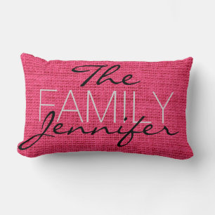 Hot Pink Burlap Rustic Linen Monogram Lumbar Cushion