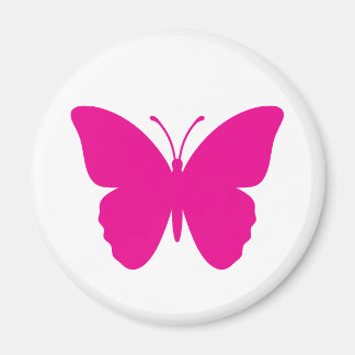 Hot Pink Butterfly Design Round Magnet