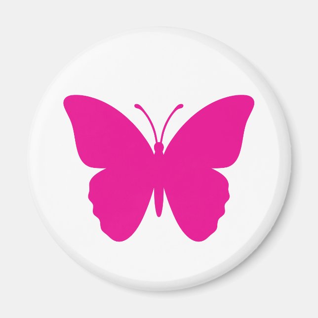 Hot Pink Butterfly Design Round Magnet (Front)