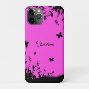 Hot Pink Butterfly Garden Personal Name Case-Mate iPhone Case