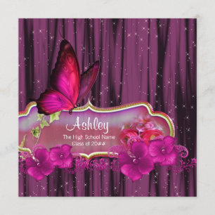 Hot Pink Butterfly Graduation Announcements