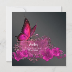 Hot Pink Butterfly Graduation Announcements