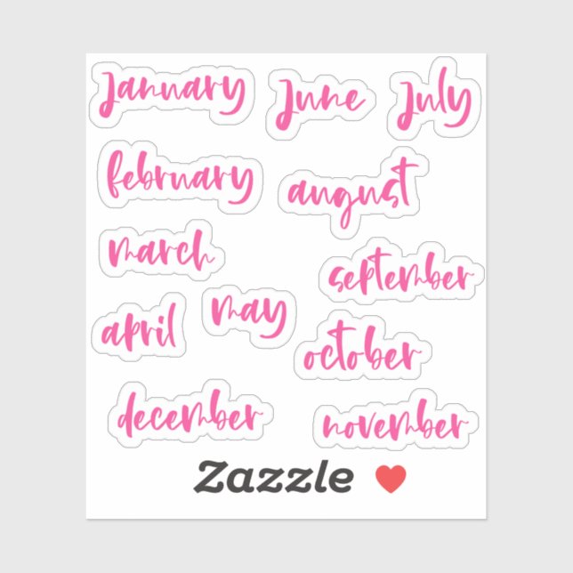 Hot Pink Calligraphy Script Months of the Year (Sheet)