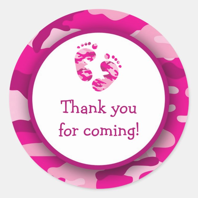 Hot Pink Camo Baby Shower Stickers / Camouflage (Front)