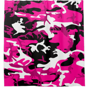 hot pink camouflage black white camo shower curtain