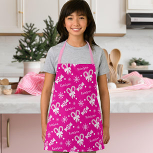 Hot Pink Candy Cane Peppermint Snowflakes Add Name Apron