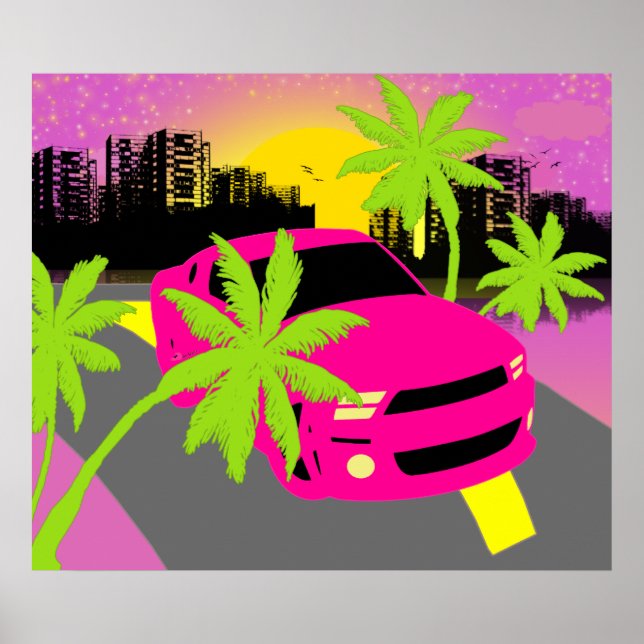 Hot Pink Car Poster Print (Front)