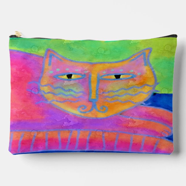 Hot Pink Cat Abstract Art Accessory Pouch (Front)