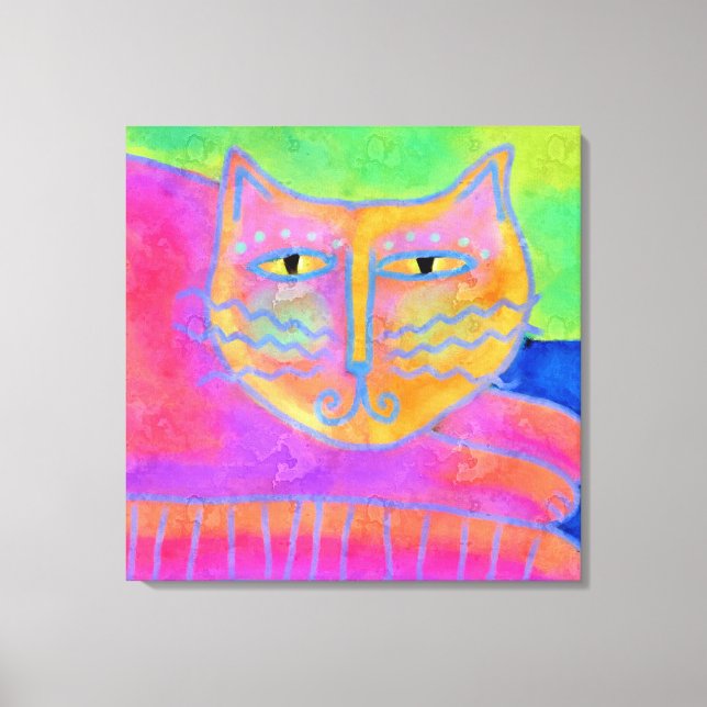 Hot Pink Cat Abstract Painting Canvas Print (Front)
