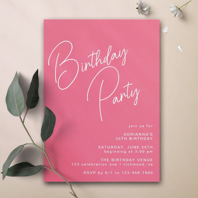 Hot Pink Cerise Modern Typography Any Age Birthday Invitation (Creator Uploaded)