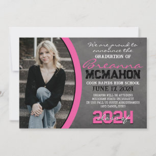 Hot Pink Chalkboard Graduation Photo Announcement